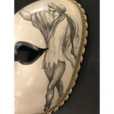2000 Italian Venetian Handcrafted Pencil Black White Gold Modern Carnival Mask