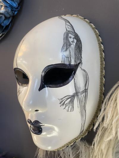 2000 Italian Venetian Handcrafted Pencil Black White Gold Modern Carnival Mask