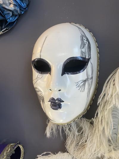 2000 Italian Venetian Handcrafted Pencil Black White Gold Modern Carnival Mask