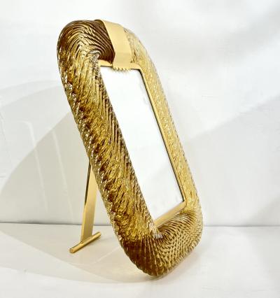 2010 Modern Italian Gold Amber Crystal Twisted Murano Glass Brass Picture Frame