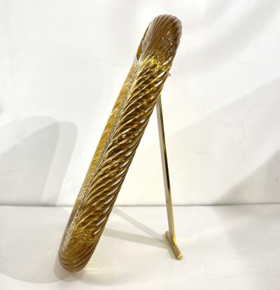 2010 Modern Italian Gold Amber Crystal Twisted Murano Glass Brass Picture Frame