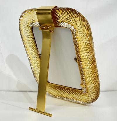 2010 Modern Italian Gold Amber Crystal Twisted Murano Glass Brass Picture Frame
