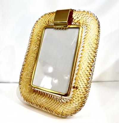 2010 Modern Italian Gold Amber Crystal Twisted Murano Glass Brass Picture Frame