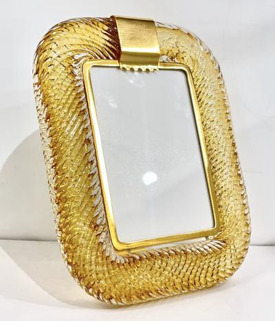 2010 Modern Italian Gold Amber Crystal Twisted Murano Glass Brass Picture Frame