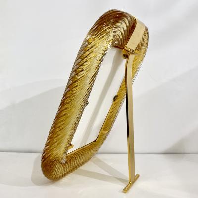 2010 Modern Italian Gold Amber Crystal Twisted Murano Glass Brass Picture Frame