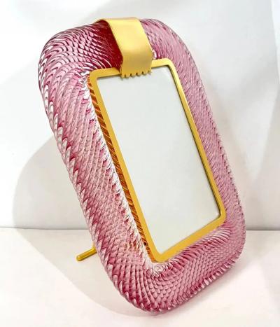 2010 Modern Italian Rose Pink Crystal Twisted Murano Glass Brass Picture Frame