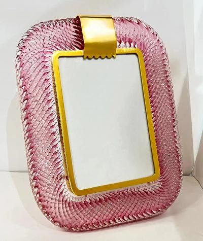 2010 Modern Italian Rose Pink Crystal Twisted Murano Glass Brass Picture Frame