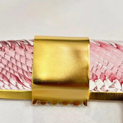 2010 Modern Italian Rose Pink Crystal Twisted Murano Glass Brass Picture Frame