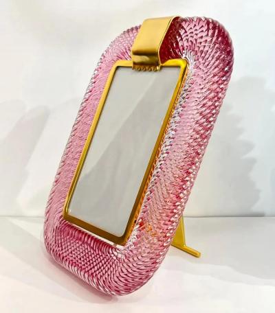2010 Modern Italian Rose Pink Crystal Twisted Murano Glass Brass Picture Frame