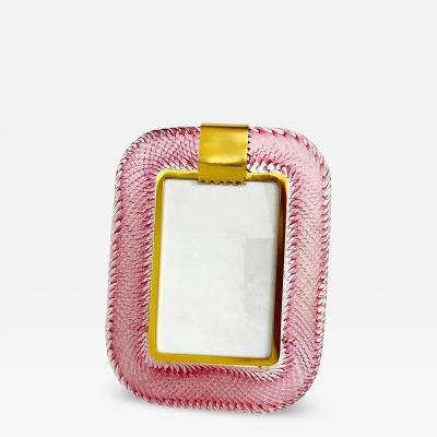 2010 Modern Italian Rose Pink Crystal Twisted Murano Glass Brass Picture Frame