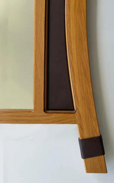 2012 Artist Signed Oak and Leather Studio Crafted Wall Mirror