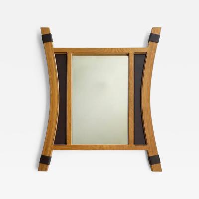 2012 Artist Signed Oak and Leather Studio Crafted Wall Mirror