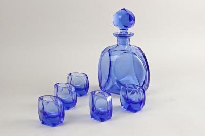 20th Century Art Deco Liquor Set Decanter With 5 Shot Glasses CZ circa 1920