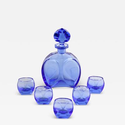 20th Century Art Deco Liquor Set Decanter With 5 Shot Glasses CZ circa 1920