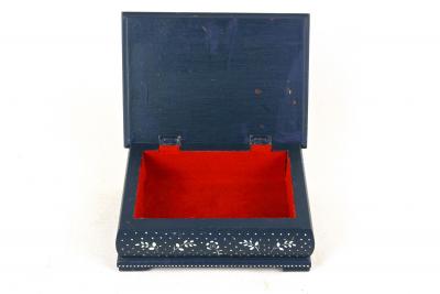 20th Century Art Deco Prussian Blue Jewelry Box Handpainted Austria ca 1920