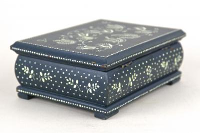 20th Century Art Deco Prussian Blue Jewelry Box Handpainted Austria ca 1920
