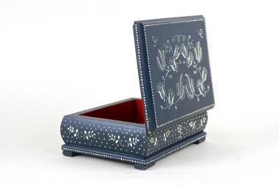 20th Century Art Deco Prussian Blue Jewelry Box Handpainted Austria ca 1920