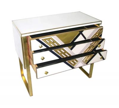 20th Century Art Deco Style Italian White Black Gold Chest Cabinet Sideboard