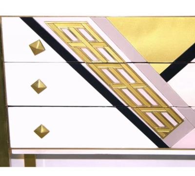 20th Century Art Deco Style Italian White Black Gold Chest Cabinet Sideboard