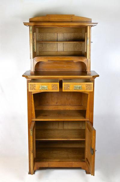 20th Century Art Nouveau Cabinet Buffet Oak Tiffany Style Glass AT ca 1910