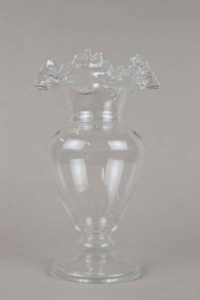 20th Century Art Nouveau Clear Glass Vase Ruffled Edge Austria circa 1910