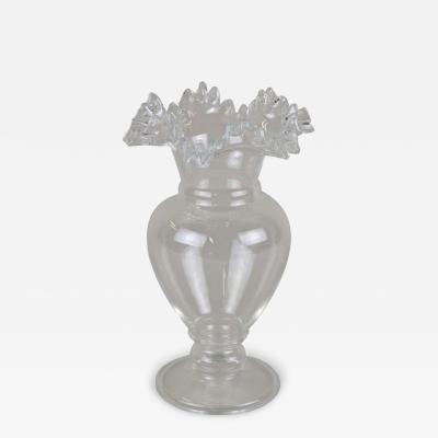 20th Century Art Nouveau Clear Glass Vase Ruffled Edge Austria circa 1910