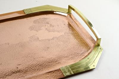 20th Century Art Nouveau Copper Serving Tray Gilt Brass Handles AT circa 1900