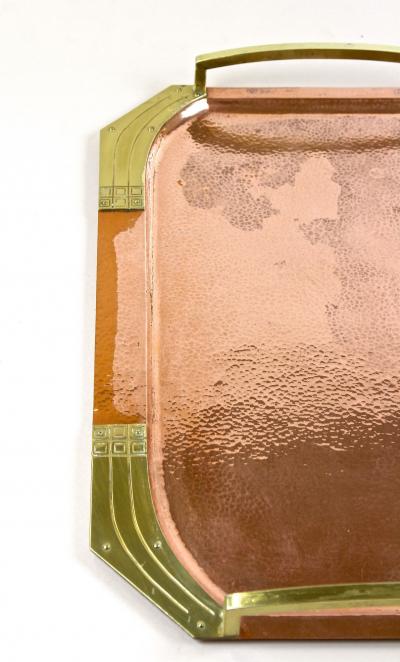 20th Century Art Nouveau Copper Serving Tray Gilt Brass Handles AT circa 1900