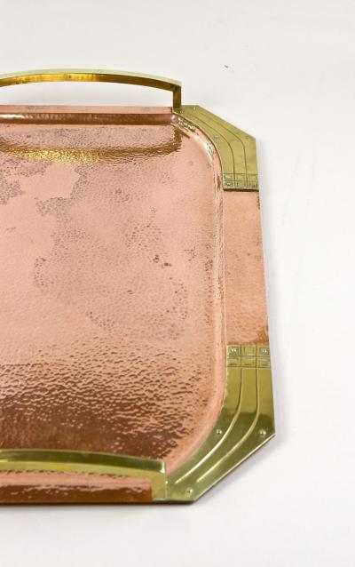 20th Century Art Nouveau Copper Serving Tray Gilt Brass Handles AT circa 1900