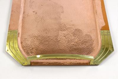 20th Century Art Nouveau Copper Serving Tray Gilt Brass Handles AT circa 1900