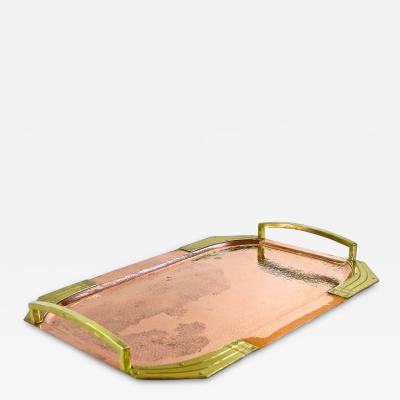 20th Century Art Nouveau Copper Serving Tray Gilt Brass Handles AT circa 1900