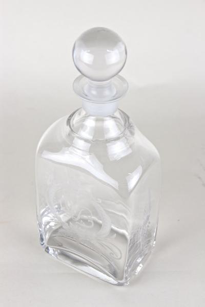20th Century Art Nouveau Decanter Liquor Glass Bottle Engraved AT ca 1915