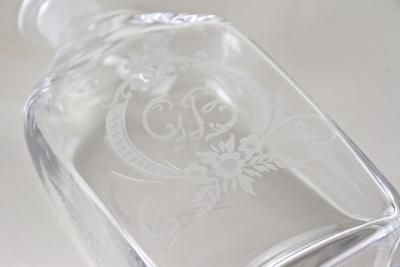 20th Century Art Nouveau Decanter Liquor Glass Bottle Engraved AT ca 1915