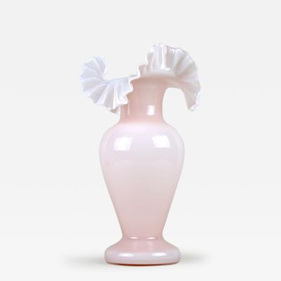 20th Century Art Nouveau Pink Frilly Edged Glass Vase Austria circa 1900
