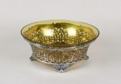 20th Century Art Nouveau Silver Basket With Ambercolored Glass Bowl AT ca 1900
