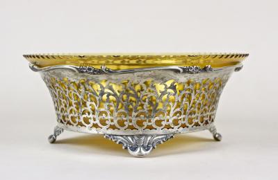 20th Century Art Nouveau Silver Basket With Ambercolored Glass Bowl AT ca 1900