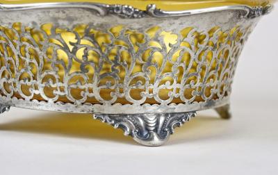 20th Century Art Nouveau Silver Basket With Ambercolored Glass Bowl AT ca 1900