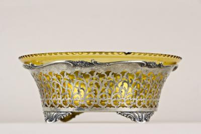 20th Century Art Nouveau Silver Basket With Ambercolored Glass Bowl AT ca 1900