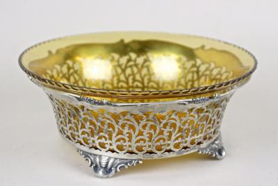 20th Century Art Nouveau Silver Basket With Ambercolored Glass Bowl AT ca 1900