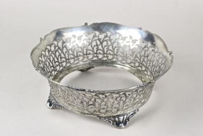 20th Century Art Nouveau Silver Basket With Ambercolored Glass Bowl AT ca 1900