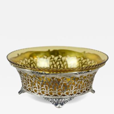 20th Century Art Nouveau Silver Basket With Ambercolored Glass Bowl AT ca 1900