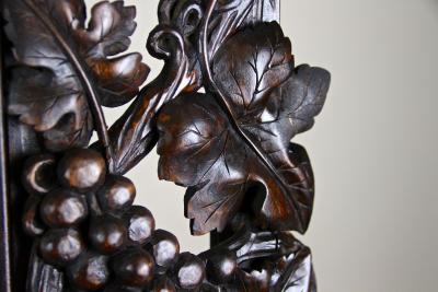 20th Century Black Forest Wall Mirror with Grapes and Leaves Hand Carved 1919