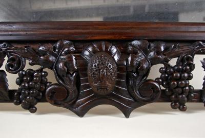 20th Century Black Forest Wall Mirror with Grapes and Leaves Hand Carved 1919