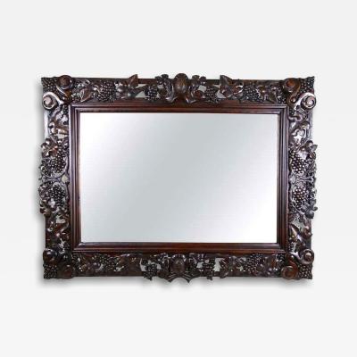 20th Century Black Forest Wall Mirror with Grapes and Leaves Hand Carved 1919