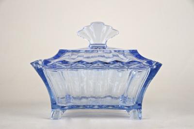 20th Century Blue Art Deco Glass Box with Lid Austria circa 1920