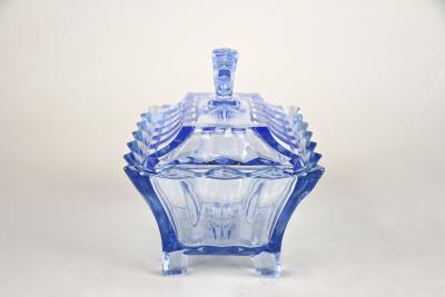 20th Century Blue Art Deco Glass Box with Lid Austria circa 1920