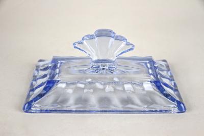 20th Century Blue Art Deco Glass Box with Lid Austria circa 1920