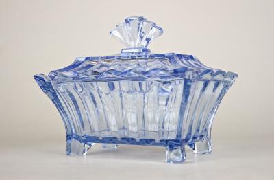 20th Century Blue Art Deco Glass Box with Lid Austria circa 1920