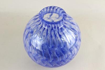 20th Century Blue Murano Glass Ball Vase Mid Century Modern Italy ca 1970