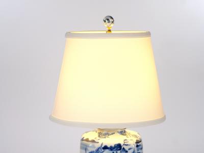 20th Century Blue White Chinoiserie Porcelain Wood Base Pair of Table Lamps